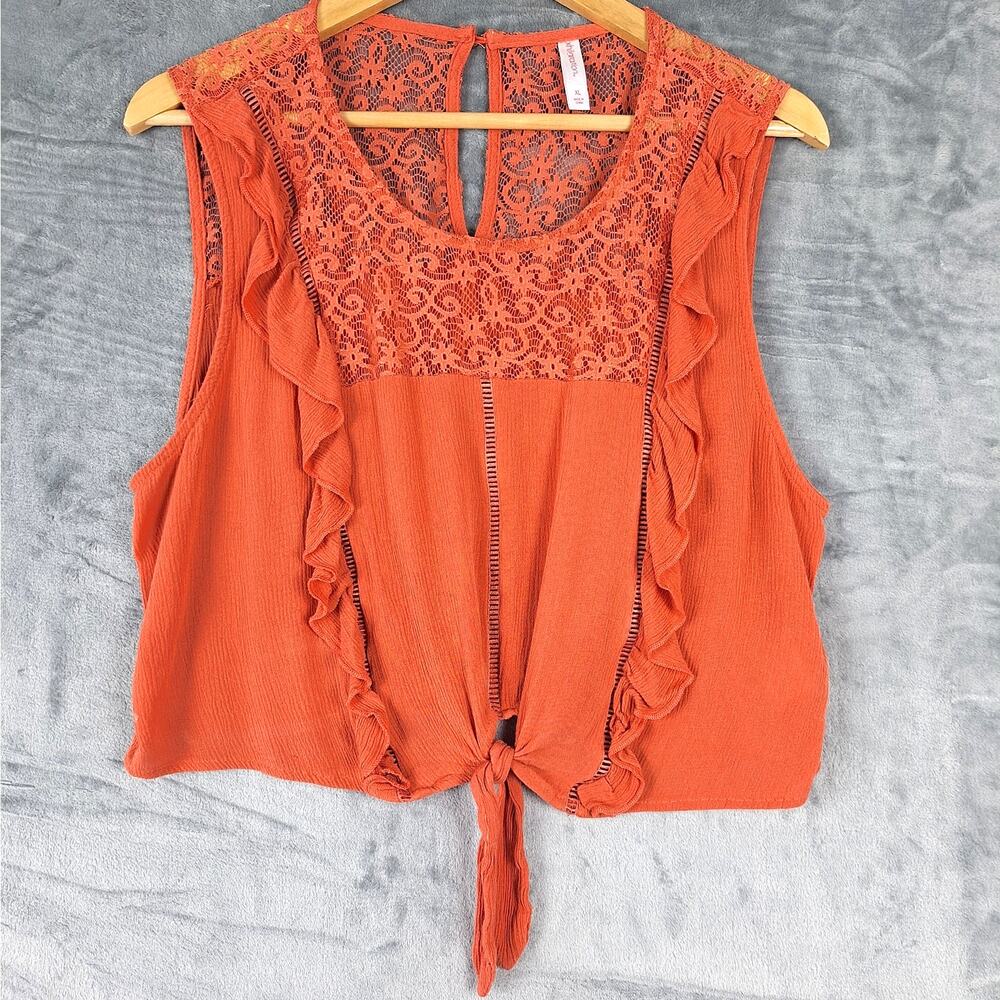 Womens Top‎ XL Boho Gauze Floral Lace Festival Ruffles Fairy Feminine Hippie